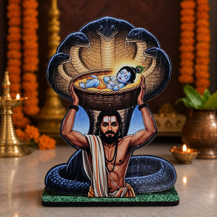 13 Pcs MDF Krishna Jhanki  Cutout  Set with stand   (Approx. 4 x 5 Inch) | Bal Krishna Leela Mini Table Top Decor for Janmashtami, Krishna Jhula, Mandir, Pooja & Festival Decoration JSK