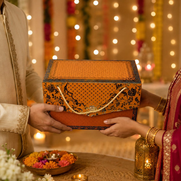 Premium Decorative Cardboard Gift Box with Handle | Festive & Wedding Hamper Packaging
