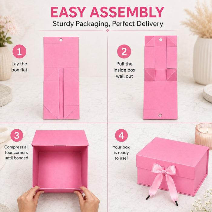 Collapsible  Without Magnet  Decorative Folding Paper Cardboard /Box with ribbon,DIY Box for Gift Hamper,Valentine Gifting,Wedding gifing.