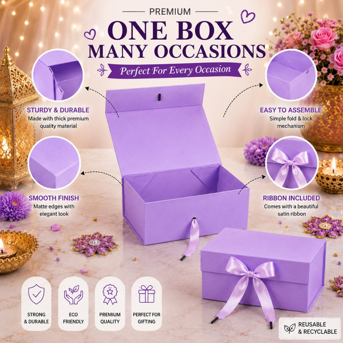 Collapsible  Without Magnet  Decorative Folding Paper Cardboard /Box with ribbon,DIY Box for Gift Hamper,Valentine Gifting,Wedding gifing.