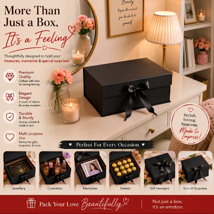 Collapsible  Without Magnet  Decorative Folding Paper Cardboard /Box with ribbon,DIY Box for Gift Hamper,Valentine Gifting,Wedding gifing.