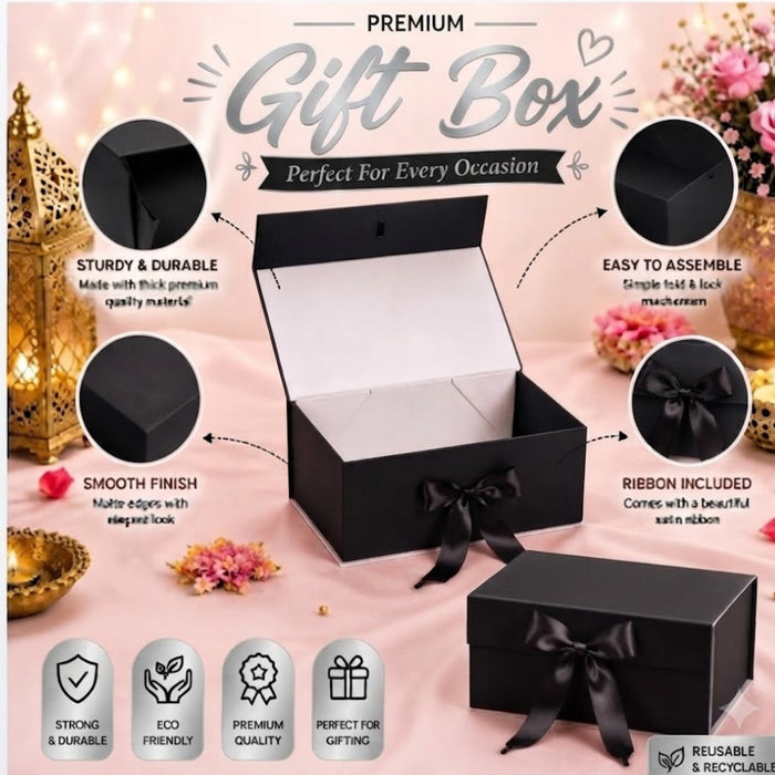 Collapsible  Without Magnet  Decorative Folding Paper Cardboard /Box with ribbon,DIY Box for Gift Hamper,Valentine Gifting,Wedding gifing.