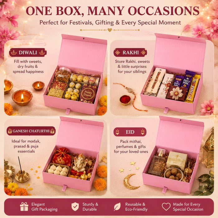 Collapsible  Without Magnet  Decorative Folding Paper Cardboard /Box with ribbon,DIY Box for Gift Hamper,Valentine Gifting,Wedding gifing.