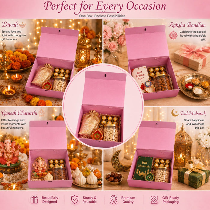 Collapsible  Without Magnet  Decorative Folding Paper Cardboard /Box with ribbon,DIY Box for Gift Hamper,Valentine Gifting,Wedding gifing.