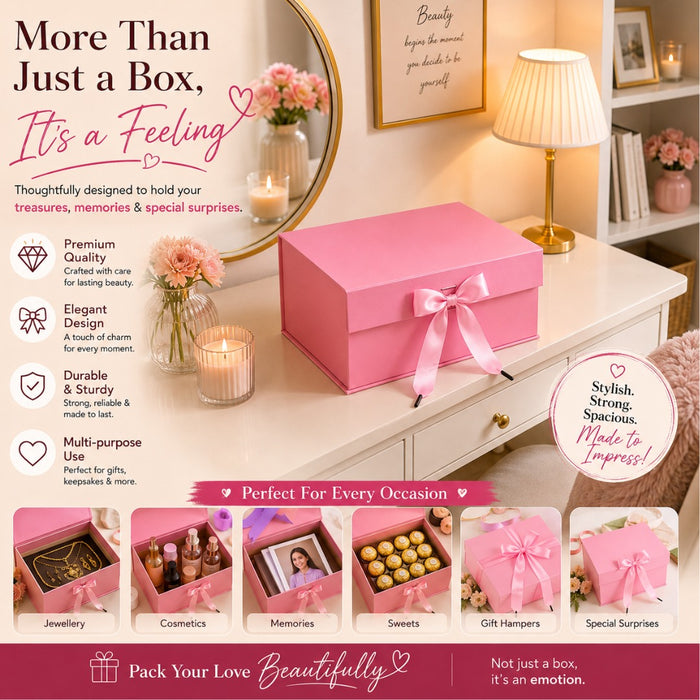 Collapsible  Without Magnet  Decorative Folding Paper Cardboard /Box with ribbon,DIY Box for Gift Hamper,Valentine Gifting,Wedding gifing.