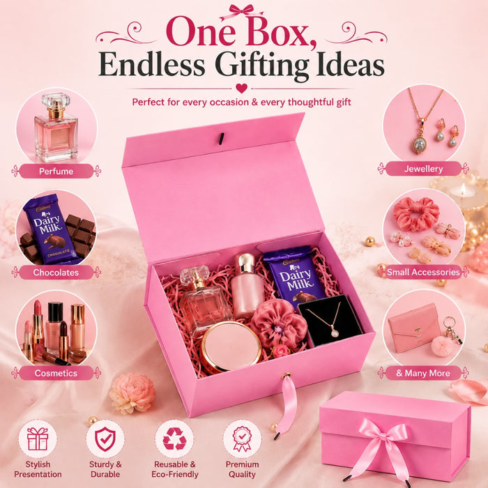 Collapsible  Without Magnet  Decorative Folding Paper Cardboard /Box with ribbon,DIY Box for Gift Hamper,Valentine Gifting,Wedding gifing.