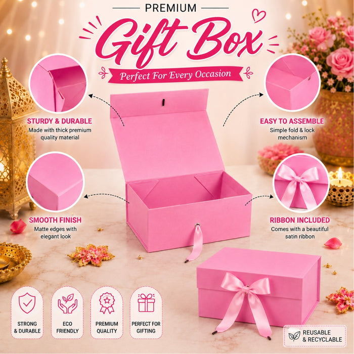 Collapsible  Without Magnet  Decorative Folding Paper Cardboard /Box with ribbon,DIY Box for Gift Hamper,Valentine Gifting,Wedding gifing.