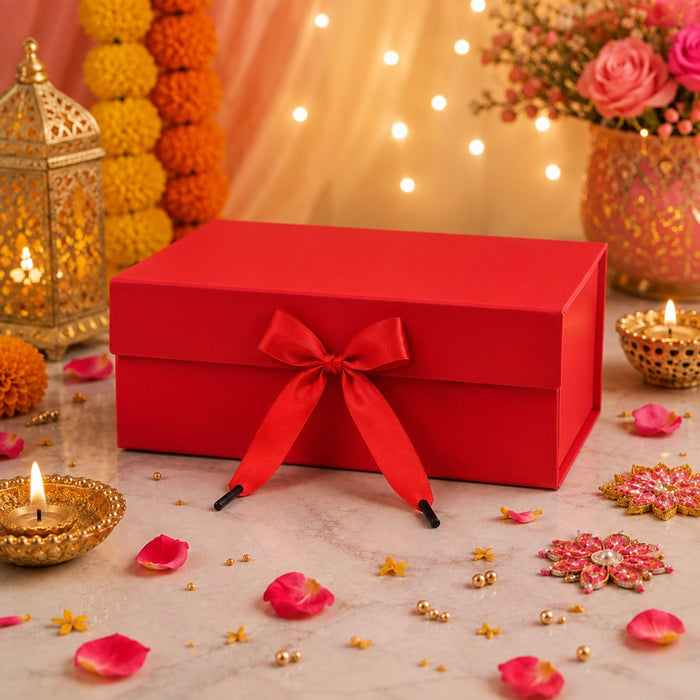 Collapsible  Without Magnet  Decorative Folding Paper Cardboard /Box with ribbon,DIY Box for Gift Hamper,Valentine Gifting,Wedding gifing.