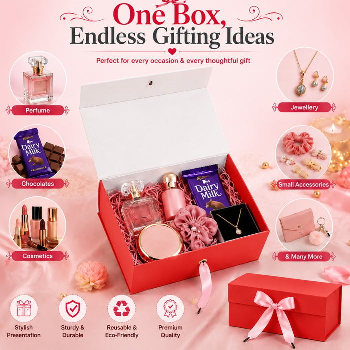 Collapsible  Without Magnet  Decorative Folding Paper Cardboard /Box with ribbon,DIY Box for Gift Hamper,Valentine Gifting,Wedding gifing.