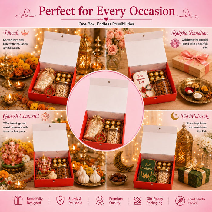 Collapsible  Without Magnet  Decorative Folding Paper Cardboard /Box with ribbon,DIY Box for Gift Hamper,Valentine Gifting,Wedding gifing.