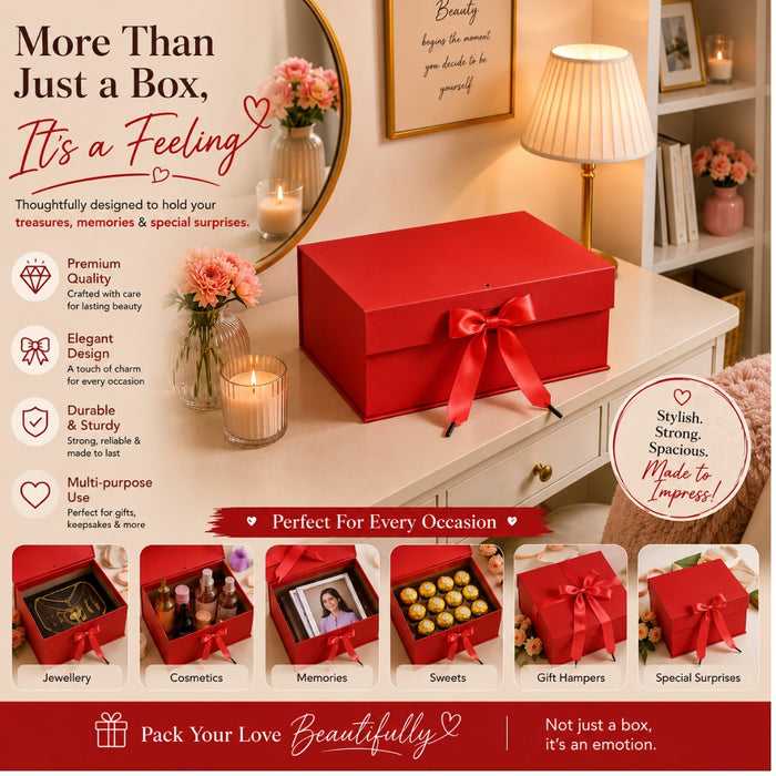 Collapsible  Without Magnet  Decorative Folding Paper Cardboard /Box with ribbon,DIY Box for Gift Hamper,Valentine Gifting,Wedding gifing.