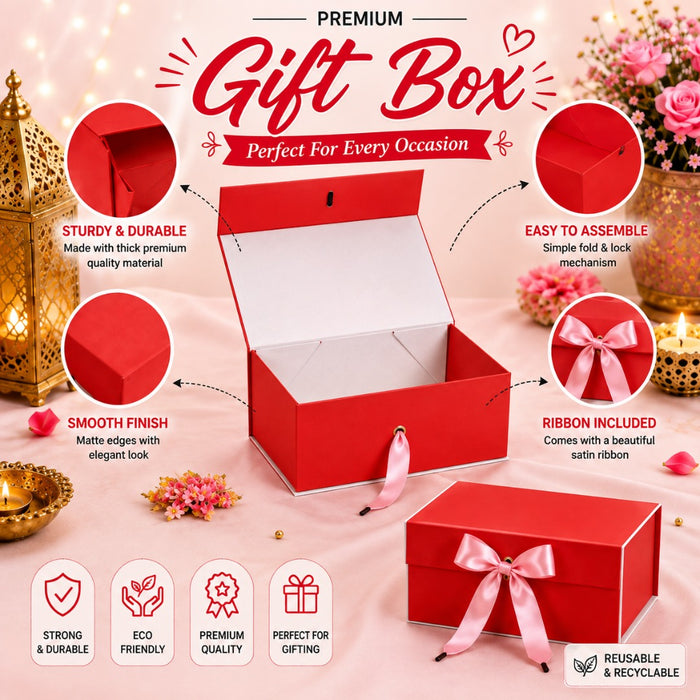 Collapsible  Without Magnet  Decorative Folding Paper Cardboard /Box with ribbon,DIY Box for Gift Hamper,Valentine Gifting,Wedding gifing.
