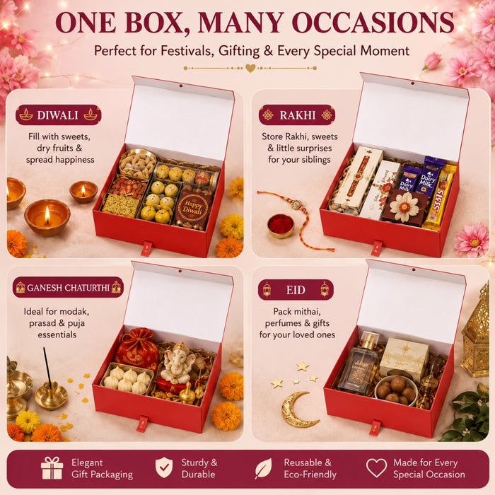 Collapsible  Without Magnet  Decorative Folding Paper Cardboard /Box with ribbon,DIY Box for Gift Hamper,Valentine Gifting,Wedding gifing.