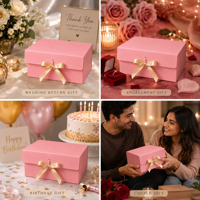 Collapsible  Without Magnet  Decorative Folding Paper Cardboard /Box with ribbon,DIY Box for Gift Hamper,Valentine Gifting,Wedding gifing.