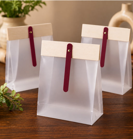 Transparent Korean Pouch with Wooden Clip | Gift Packaging for Dry Fruits, Chocolates & Cookies | 13×6×18 cm Premium Hamper Pouch