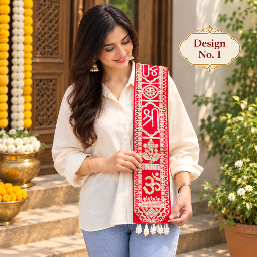 (1 Pcs )Designer Red Traditional Khes | Embroidered Wedding & Festive Khes | Traditional Shagun & Pooja Khes