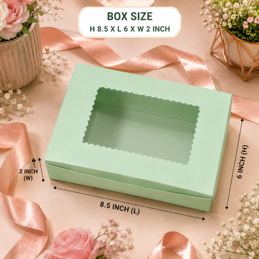 Paper Mailer Box with Window | Premium Gift & Bakery Packaging Box | Available in Peach & Mint Green L6 × H8.5 × W2 Inch