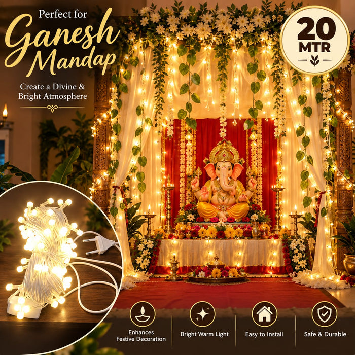 (DESIGN N0. 3) 1 PCS Warm White LED Fairy String Light for Diwali, Ganpati, Wedding & Home Decor