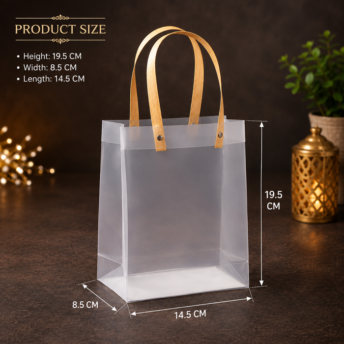 Small size (19.5 X 8.5 X 14.5 CM )Translucent Bags Goodie Bags With Handle Gift bag, hamper bag, Carry Bags, shopping gift bag, gift for Gifting, Presents, Return Gifts, Birthday, Party, Festivals