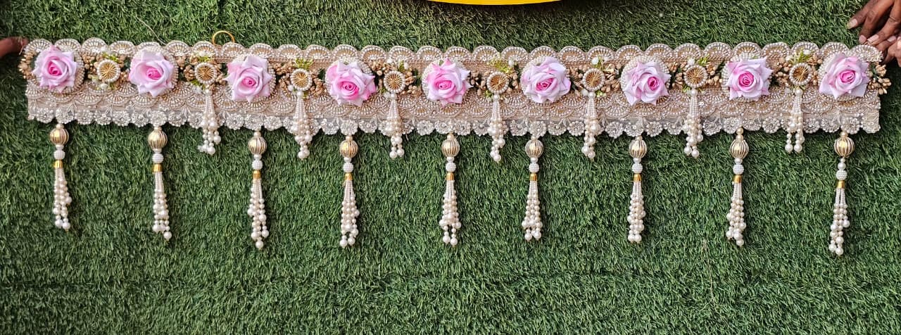 (Design No.4) Premium Floral Designer Door Hanging Toran 4blob:https://web.whatsapp.com/b2c3522e-3691-4d46-b364-694f61fe44412 Inch | Pink Rose & Pearl Embellished Bandhanwar | Elegant Festive Door Decor