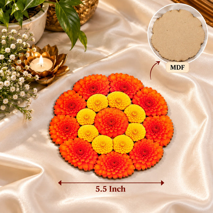 Marigold MDF T Light   Rangoli | 5.5 Inch Floral Rangoli for Diwali, Festive & Home Décor