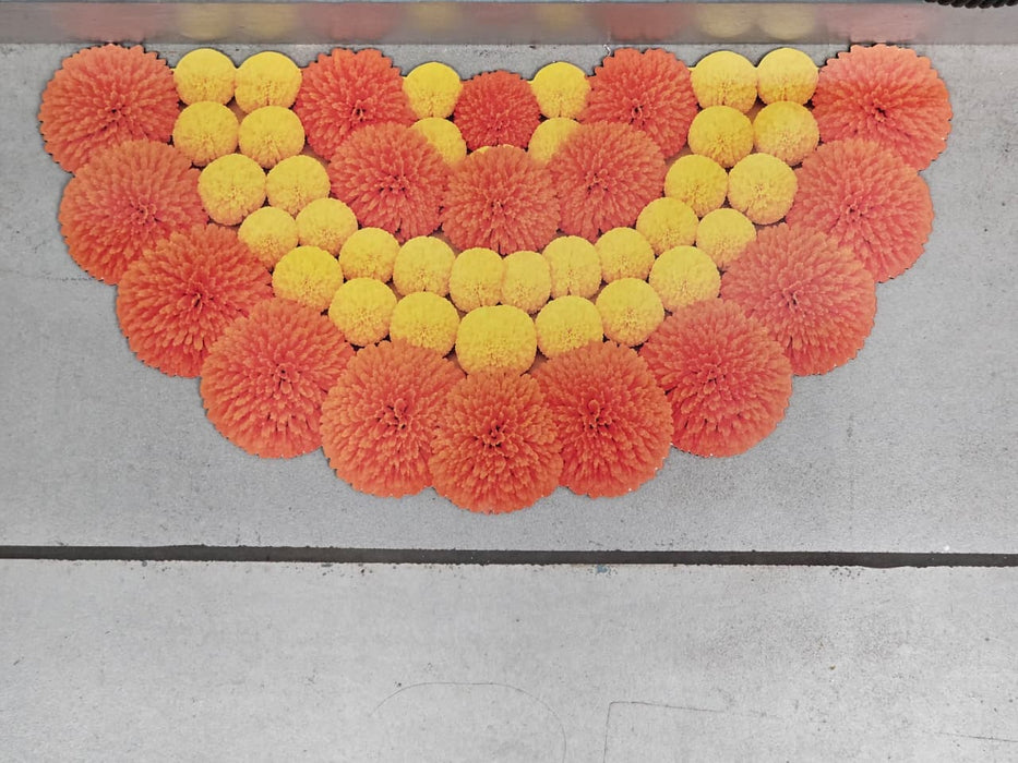 MDF 3D Marigold  Rangoli | Orange & Yellow Floral Decoration | 13.5 × 6.5 Inch | Diwali, Pooja & Festive Decor