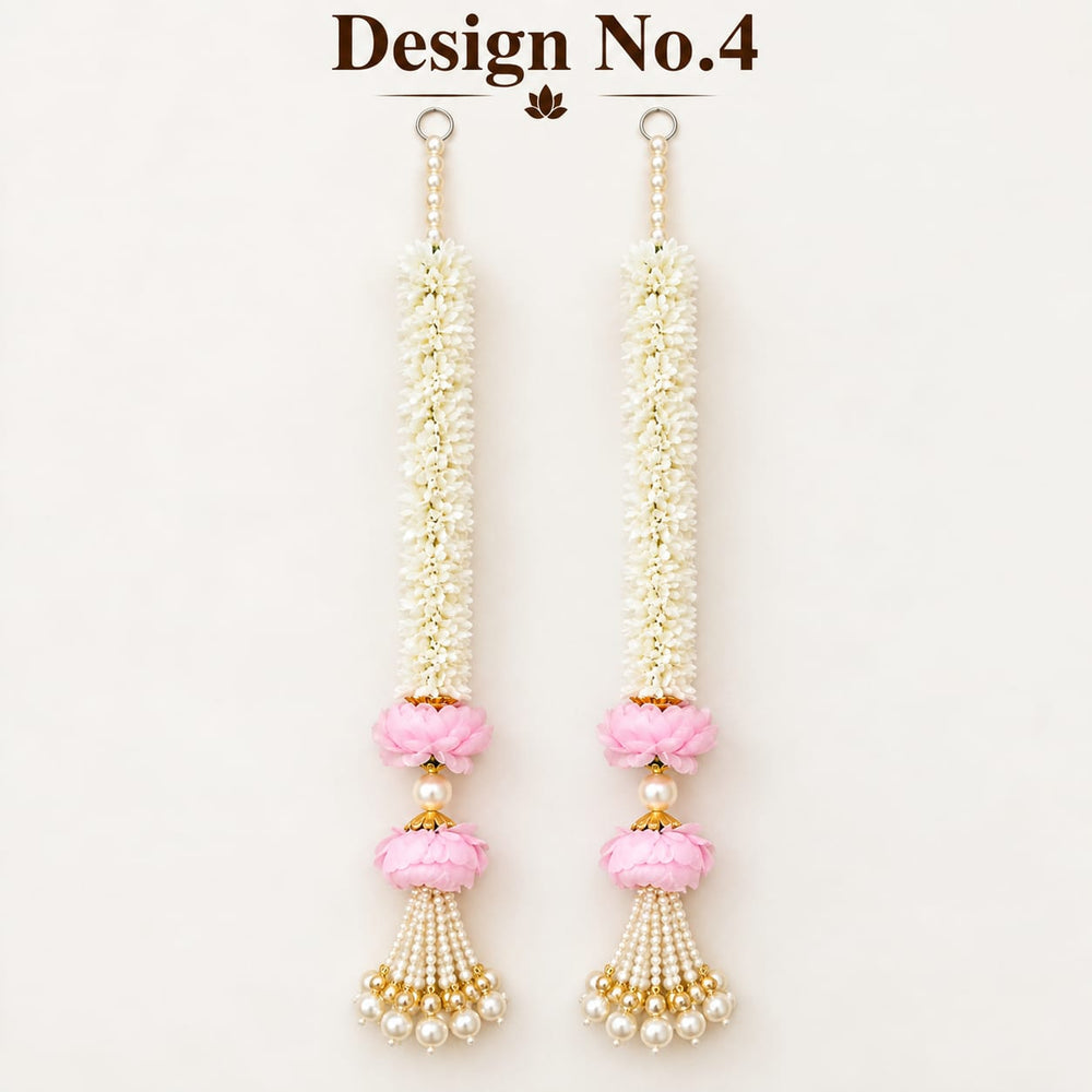 (Design No.4) Elegant White & Pink Flower Hanging for Home & Festive Decor | 24 Inch Artificial Floral Toran with Pearl Tassels | Door, Wall, Pooja & Wedding Decoration