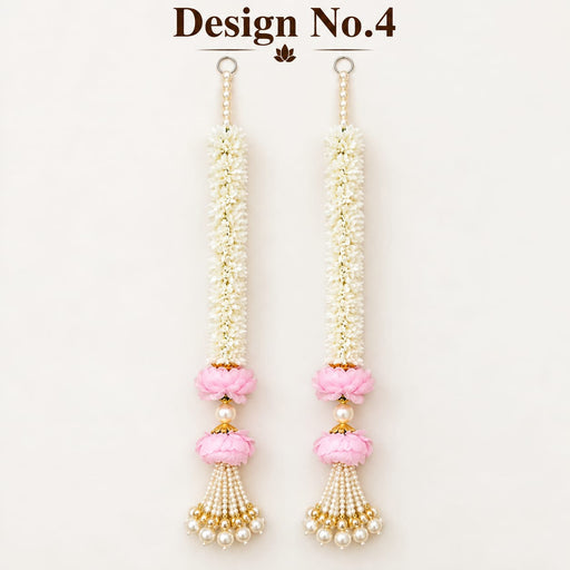 (Design No.4) Elegant White & Pink Flower Hanging for Home & Festive Decor | 24 Inch Artificial Floral Toran with Pearl Tassels | Door, Wall, Pooja & Wedding Decoration