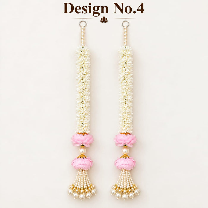 (Design No.4) Elegant White & Pink Flower Hanging for Home & Festive Decor | 24 Inch Artificial Floral Toran with Pearl Tassels | Door, Wall, Pooja & Wedding Decoration