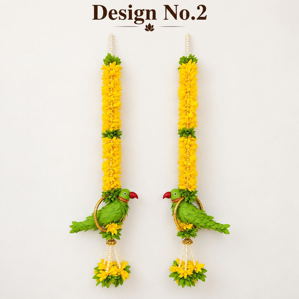 (Design No.2) Premium Parrot Flower Hanging for Home & Festive Decor | Traditional Artificial Marigold Garland with Parrot & Floral Tassel | Toran, Door & Wall Decoration