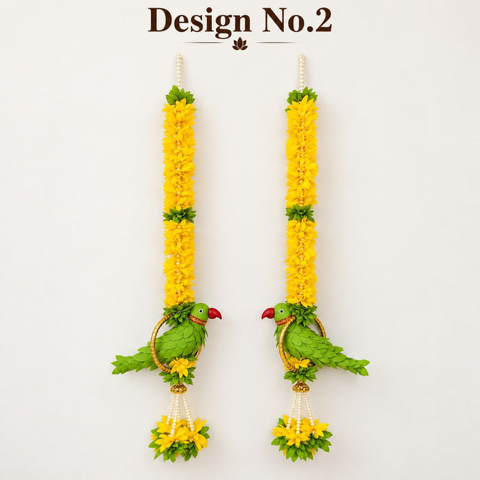 (Design No.2) Premium Parrot Flower Hanging for Home & Festive Decor | Traditional Artificial Marigold Garland with Parrot & Floral Tassel | Toran, Door & Wall Decoration