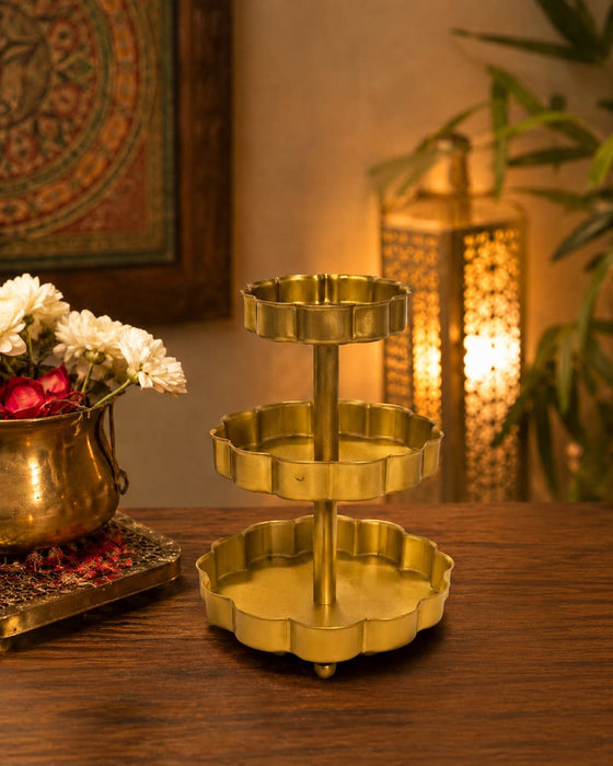 1 pcs Premium Golden Metal 3-Tier Urli Stand for Ganpati Decore/ Home Décor | Elegant Flower & Rose Petal Holder | Pooja, Festive Decoration & Table Centerpiece |