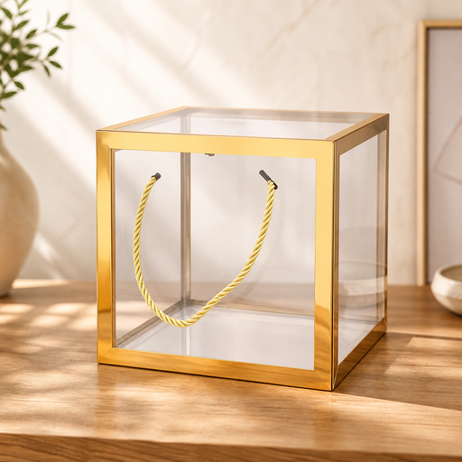 Clear Transparent Gift Box with Frame and Rope Handle for Hampers, Wedding Gifts, Return Gifts, Chocolates, Dry Fruits, Cosmetics, Baby Shower, Festive Gifting & Premium Gift Packaging (21 cm x 21 cm x 21 cm size)