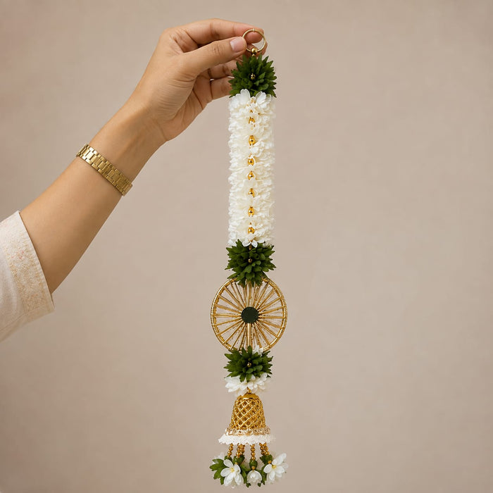 (Design No.14) Premium Floral Hanging Toran with Golden Bell & Decorative Ring | 21 Inch | Elegant Door & Wall Hanging for Festive Decor