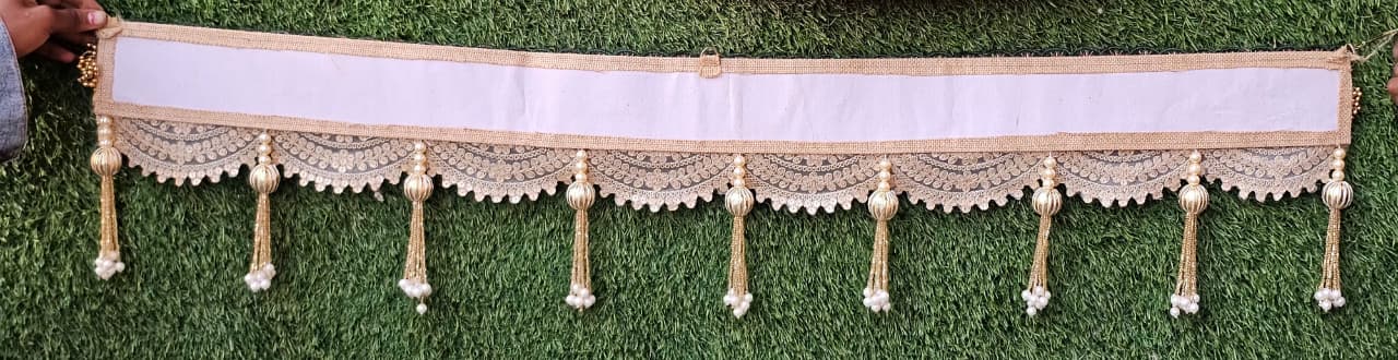 (Design No.6) Premium Designer Door Hanging Toran 41 Inch | Pearl & Zari Embellished Bandhanwar | Red, Gold & White Festive Door Decor