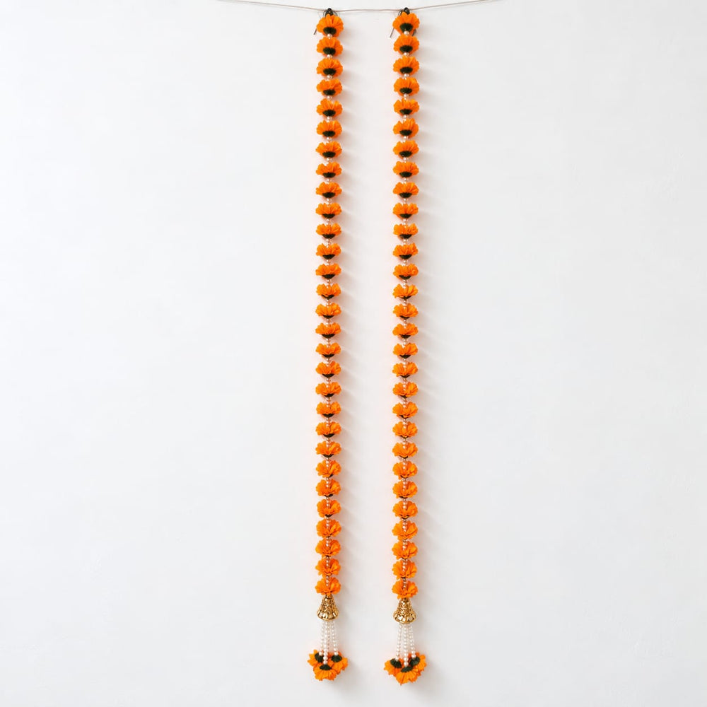 (Design No.13)(1 Pair) (2 Pcs ) Marigold Flower Side Hanging 60 Inch | Traditional Artificial Genda Phool Door & Wall Hanging for Diwali, Pooja & Festive Décor