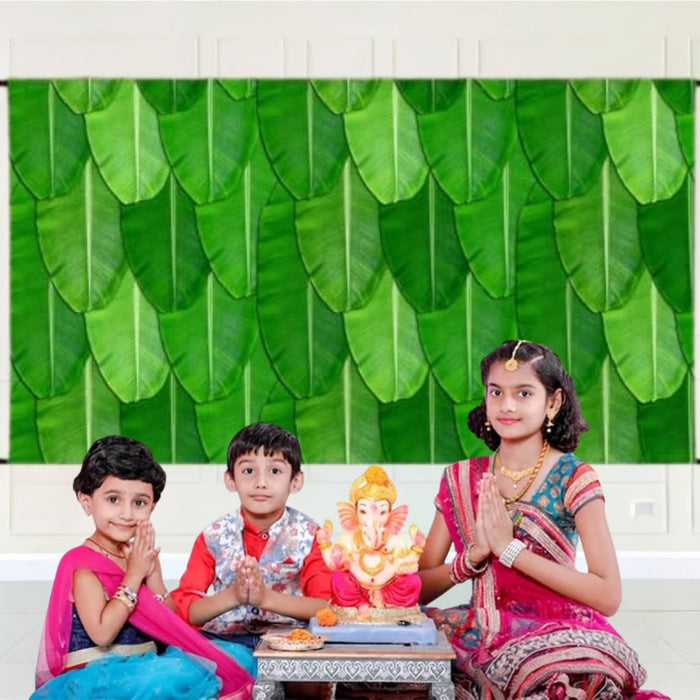 1 pcs Beautiful Banana Leaf  Backdrop Chadar for Religious Celebrations,Wedding Marriage Decore ,Diwali Home Pooja – Perfect Décor (Design-8