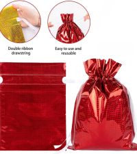 Big Size Geletin Shiny foil Paper Drawstring stylish Storage Potli pouches for Christmas Gifting, Small Jewelries, Money, Paper Notes Women Wallet, Gift Bags, return gift, Women handbag Shagun Pouch, Candy  (Red)