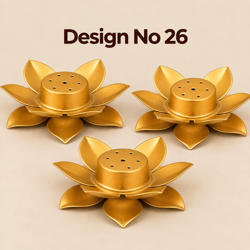 (Design No.26) Golden Lotus Metal Agarbatti Stand – Premium Incense Stick Holder (13 cm x 3 cm)