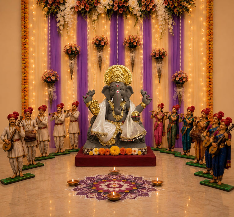 Ganpati Decoration & Festive Decor  Cutout  Set with stand Ganpati decoration Mini Table Top Decor for ganpati festive , Mandir, Pooja & Festival Decoration