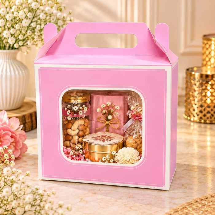 Small Size Gift Hamper Box with Transparent Window | 8 × 8 × 4 Inch | Reusable Gift & Hamper Packaging Box