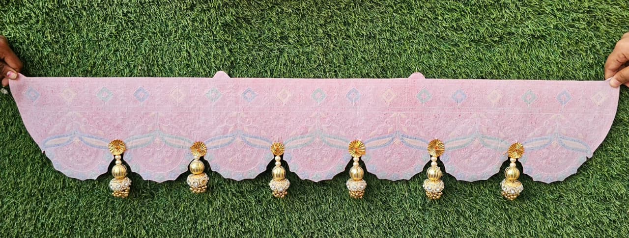 (Design No.9) Premium Embroidered Traditional Toran with Golden Latkan | 38 Inch Red Door Hanging | Festive Home Décor