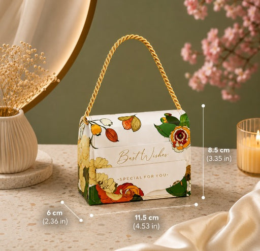 Decorative Folding Storage Box/ Purse style for Return Gift, Birthday, Valentine's Day - Boxes, Perfect for Packing Chocolate, Dry Fruits, and Invitations (White) (11cm)