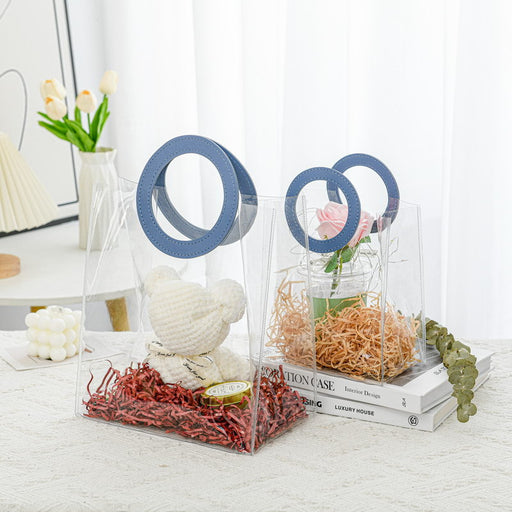 12 Pcs Small Transparent Bags with Circle Handle Gift Paper Bag, Carry Bags, Gift Bag, Gift for Birthday, Valentine, Marriage, Festivals, Season's Greetings and Events (Blue) (Small)(18 x 9 x 24 cm)