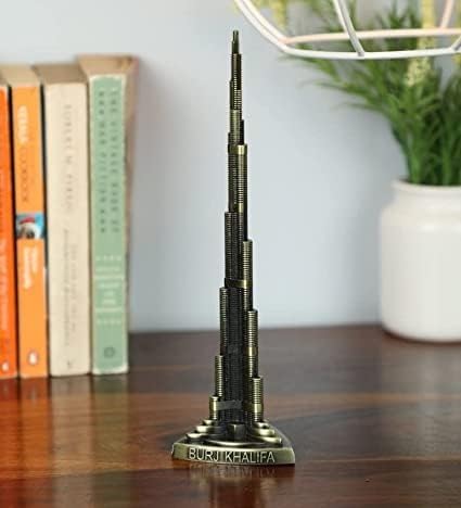 1 Pc Dubai United Arab Emirates Burj Khalifa Metal Showpiece Antique Statue for Room, Office, Decorative Showpeice for Home, Desk Decor, Table Stand (Metal)