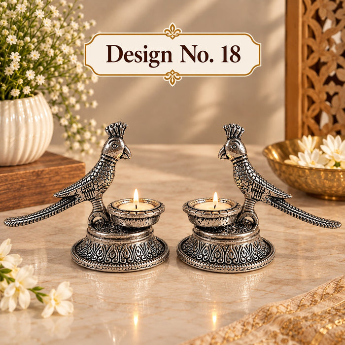 (Design No.18) 2 pcs Metal Peacock Diya Urli Traditional Decorative Diya for Home & Festive Decor | 4 Inch Height x 5.5 Inch Width