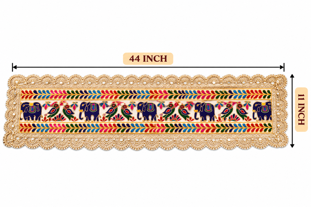 1 Pcs Traditional Indian Table Runner with Decorative Border | Ethnic & Festive Table Decor