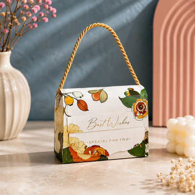 Decorative Folding Storage Box/ Purse style for Return Gift, Birthday, Valentine's Day - Boxes, Perfect for Packing Chocolate, Dry Fruits, and Invitations (White) (11cm)