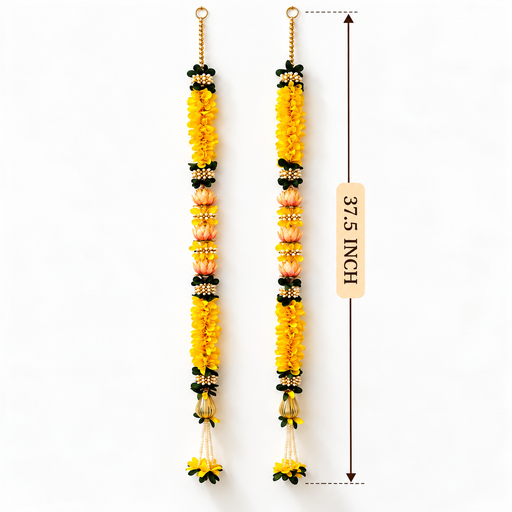 (Design No.9) (1 Pair) (2 Pcs )Traditional Yellow & White Flora Hanging for Home Decor | 37.5 Inch Decorative Door & Wall Hanging