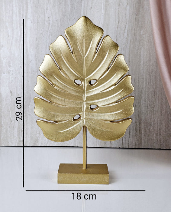 1 Pc Monstera Leaf Shape Golden MDF Partical Board Showpiece for Home Decor, Office Desk,Living Room, Bedroom, Dining Room, Rakshabandhan Gifting, Centerpiece, Table Decor(Pack of 1) (Model 2)